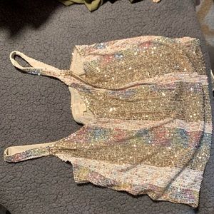 Altar’d state gold/rainbow sequin tank top